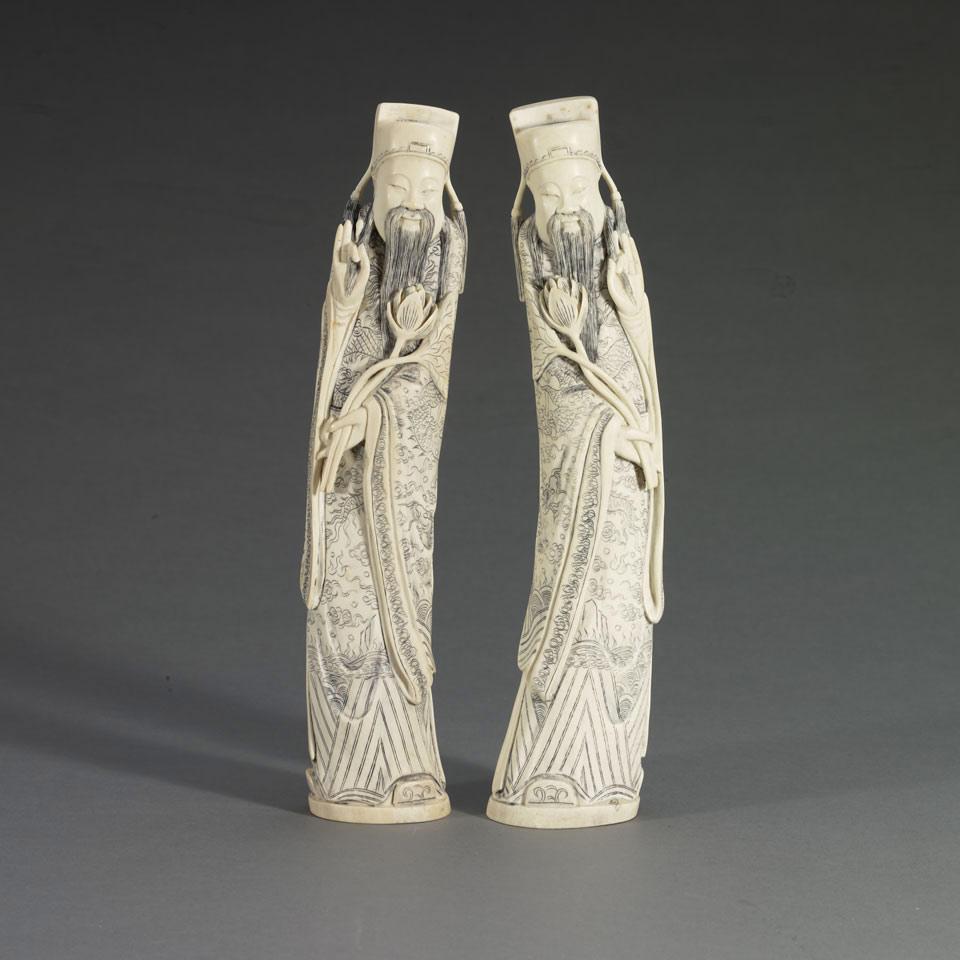 Pair of Ivory Carved Immortal Scholars