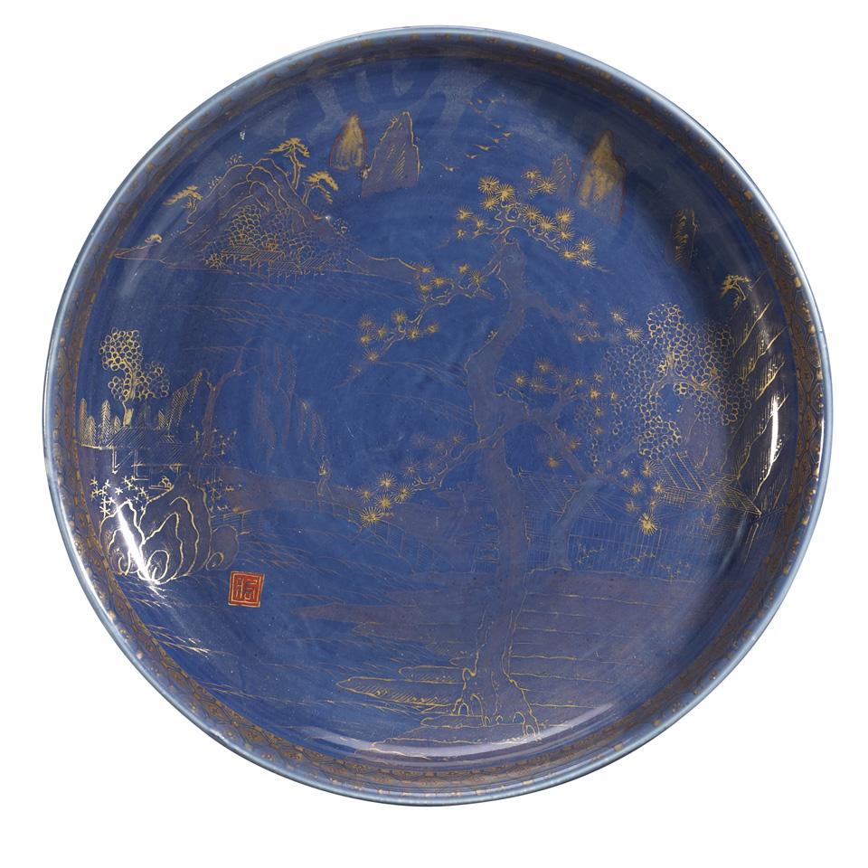 Gilt Decorated Blue Glazed Kutani Charger, 19th Century