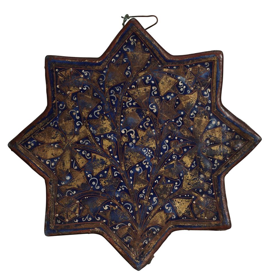 Lajvardina Gilt Lustre Star Tile, Persia, 13th/14th Century
