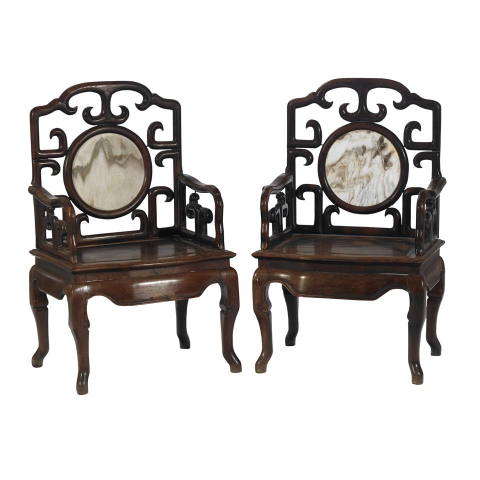 Pair of Huali Arm Chairs, Late Qing Dynasty