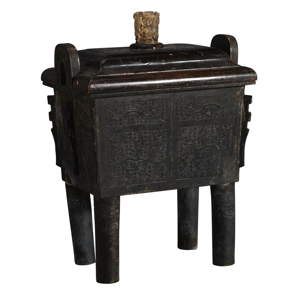 Large Archaistic Bronze Censer, Fanging, 19th Century