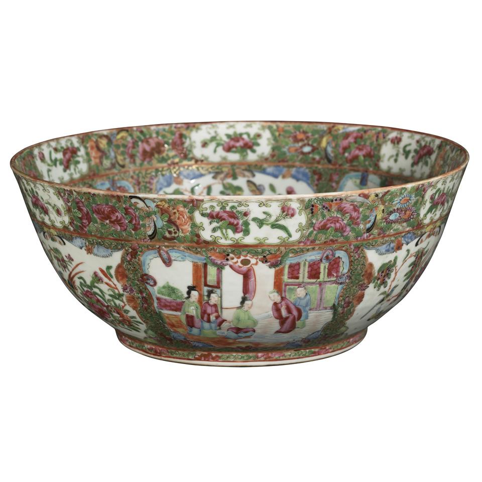 Large Export Canton Rose Punch Bowl, Late 19th Century