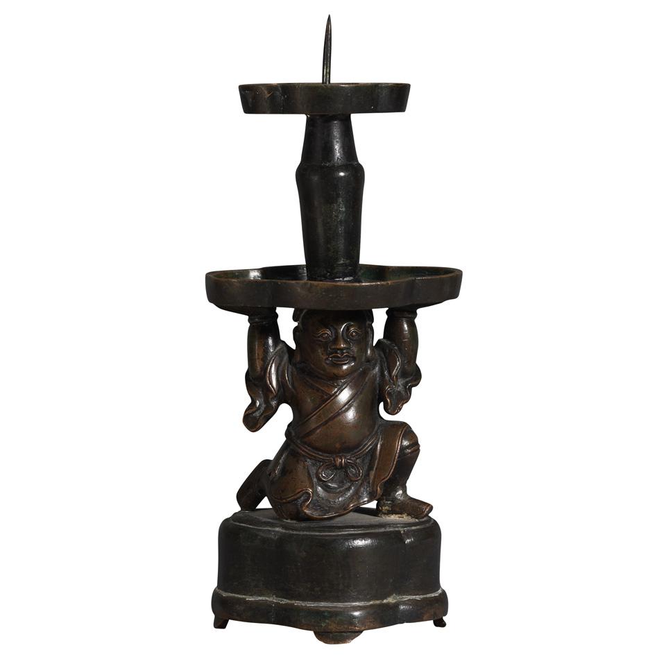 Large Bronze ‘Foreigner’ Candle Pricket, 17th Century