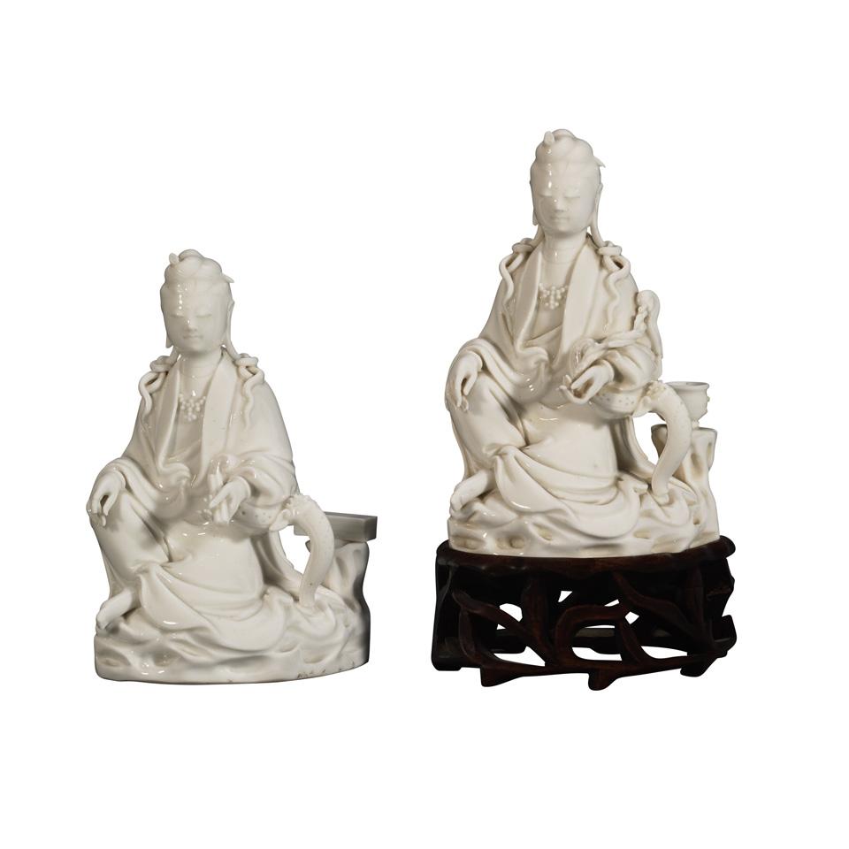 Pair of Blanc-de-Chine Seated Guanyin, 19th Century