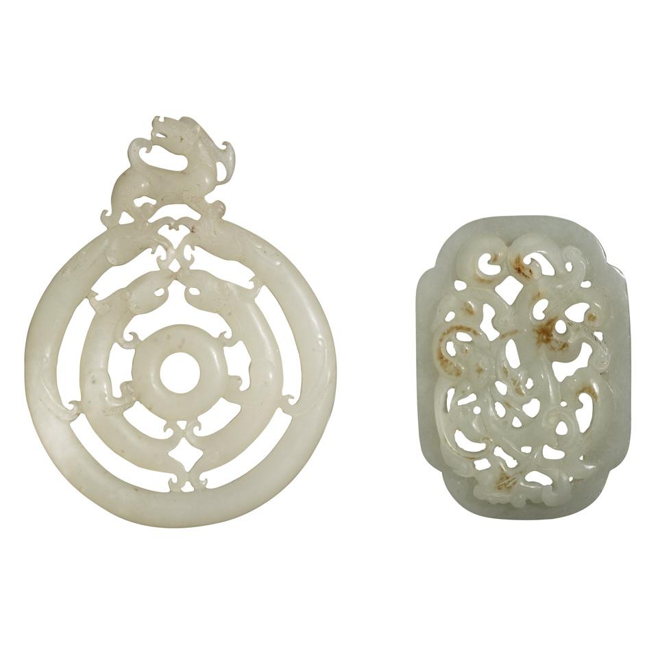 Two Pale Celadon Jade Pendants 