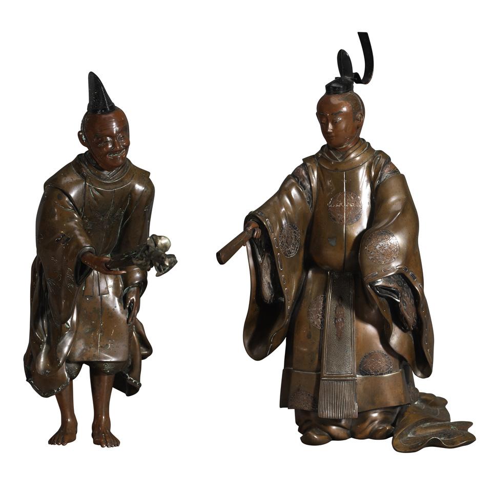Bronze Figures of an Attendant and Courtier, Meiji Period (1868-1912)