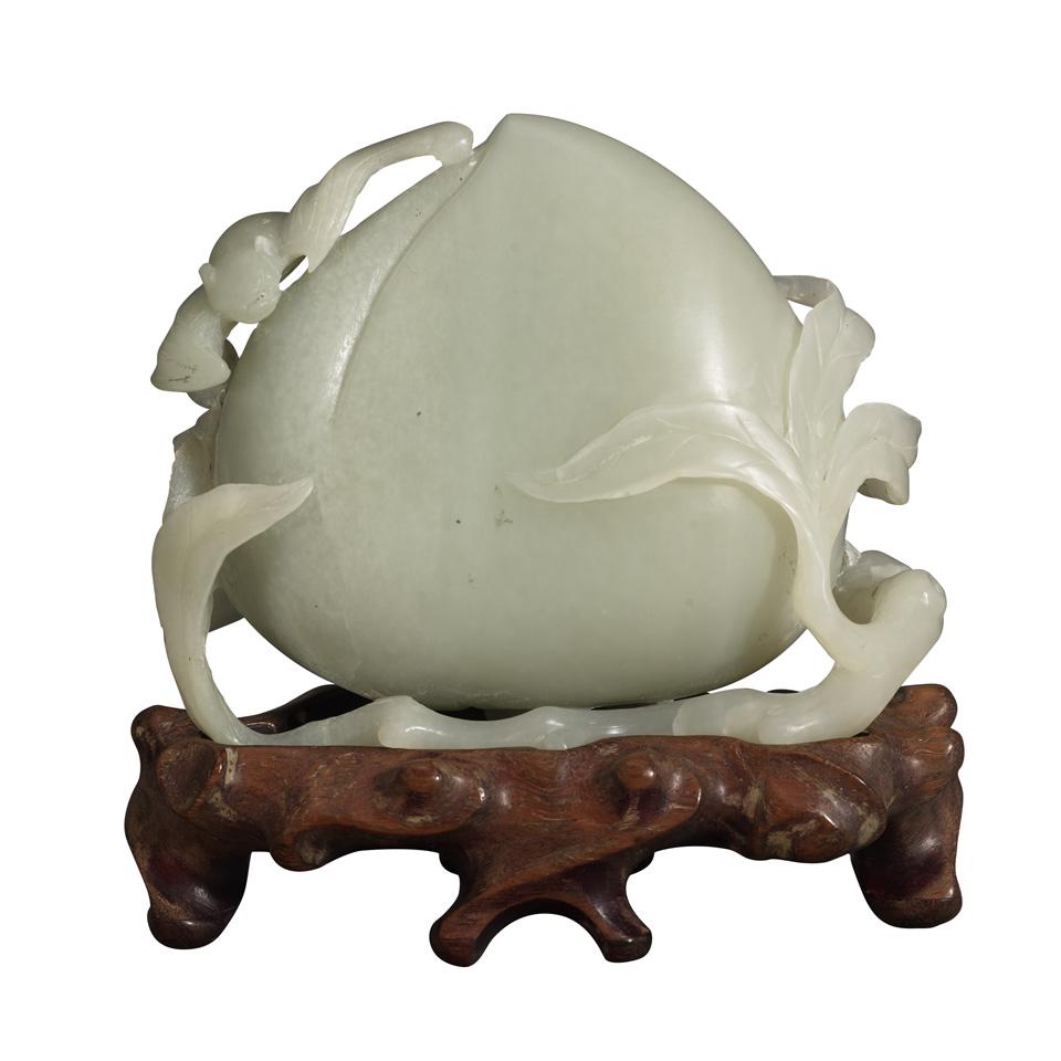 Large Pale Celadon Jade Peach Group, Late Qing Dynasty