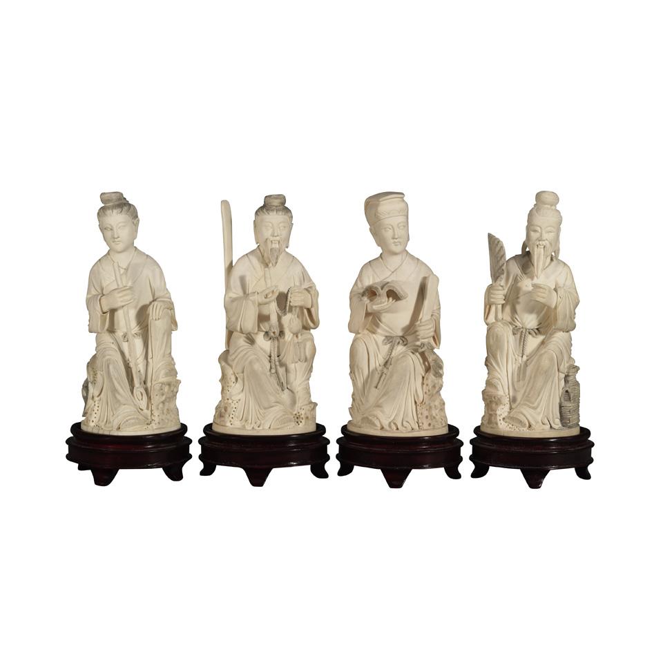 Group of Four Ivory Carved Daoist Immortals