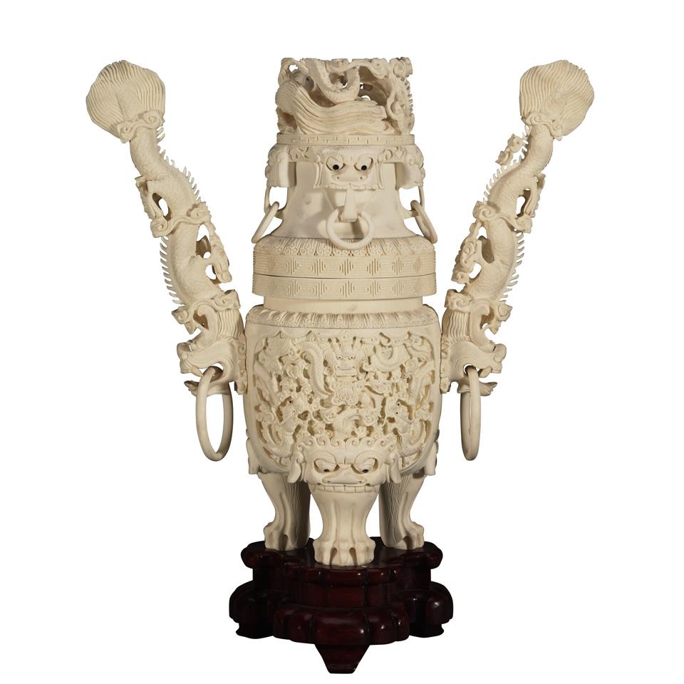 Large Ivory Carved Urn