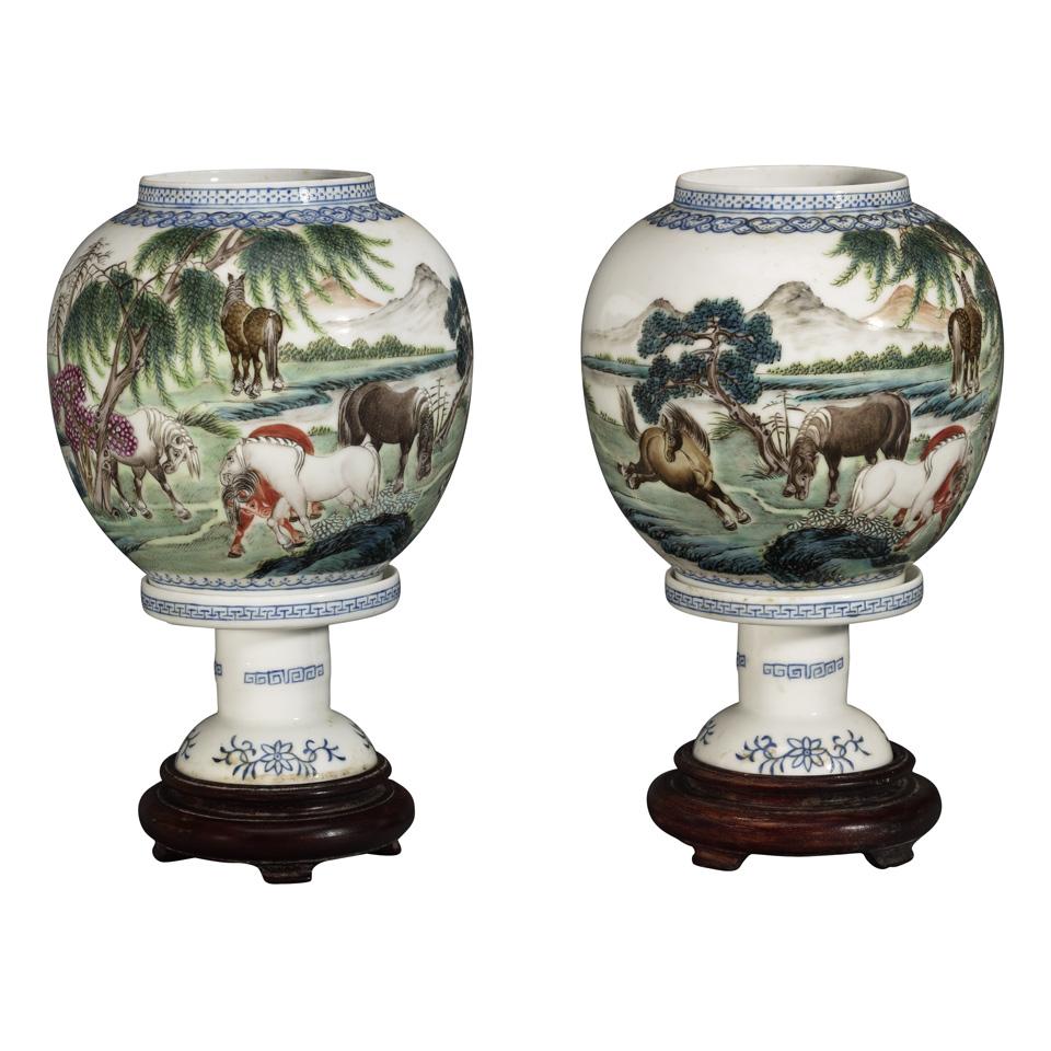 Pair of Famille Verte Candle Holders and Stands, Republican Period