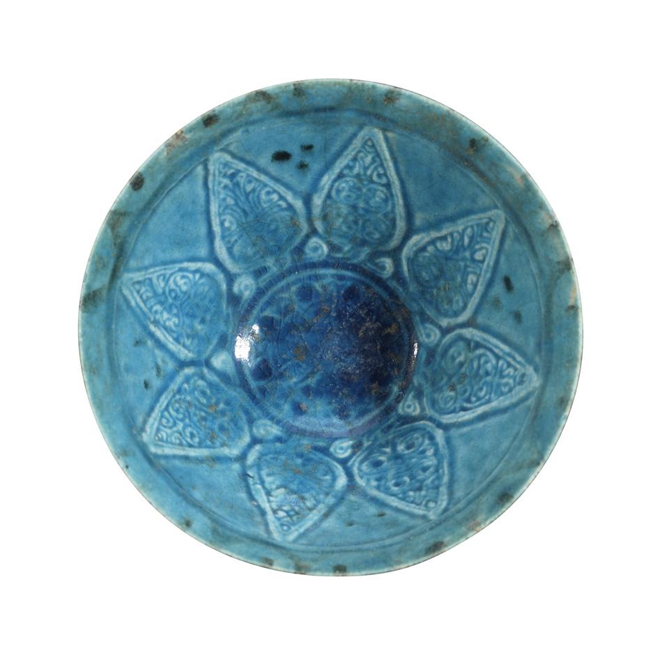 Kashan Turquoise Glazed Bowl, Persia, 13th Century