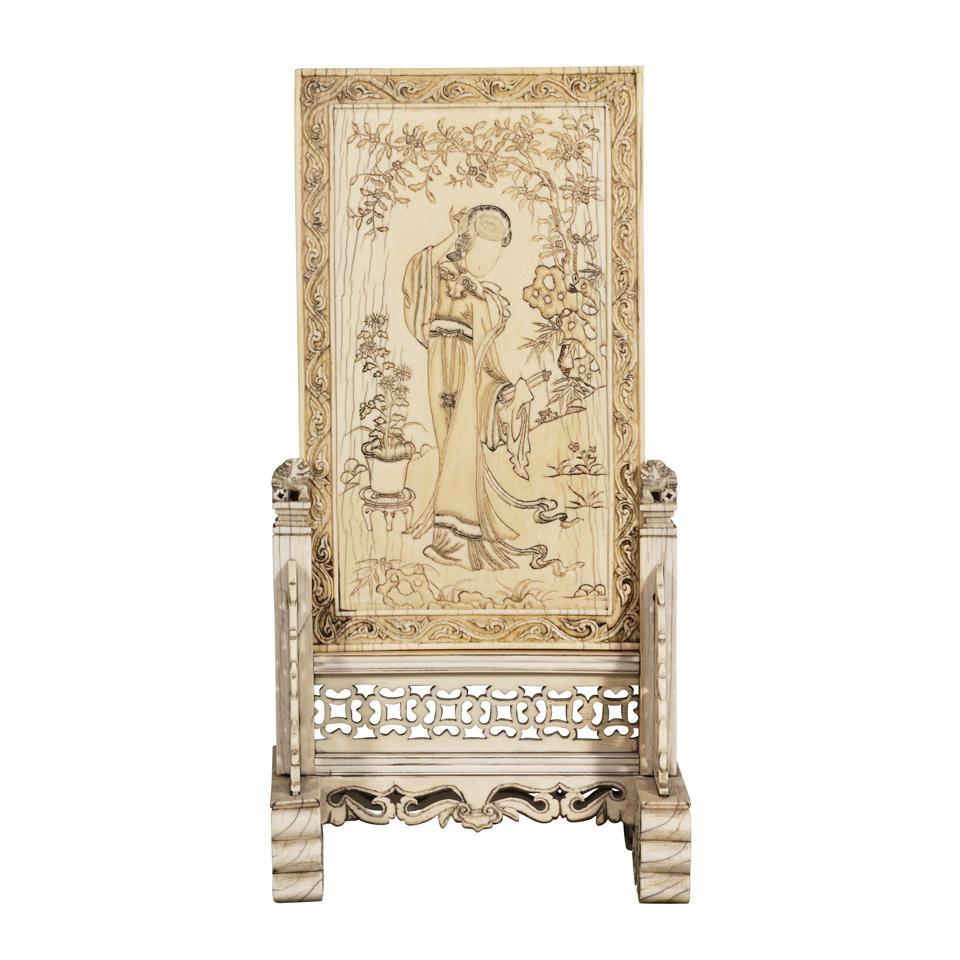 Rare Ivory Carved Panel and Stand, 18th/19th Century