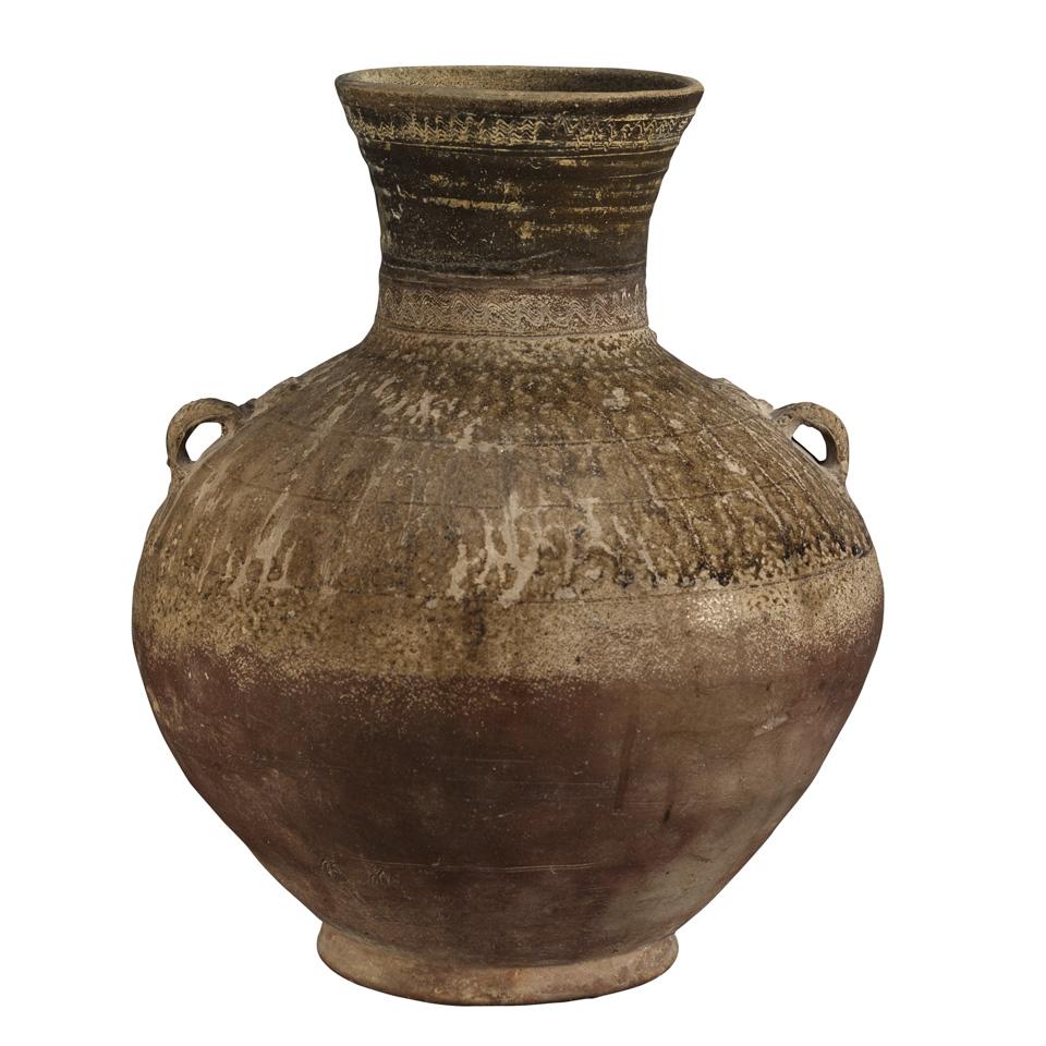 Large Olive Glazed Pottery Amphora, Possibly Han Dynasty