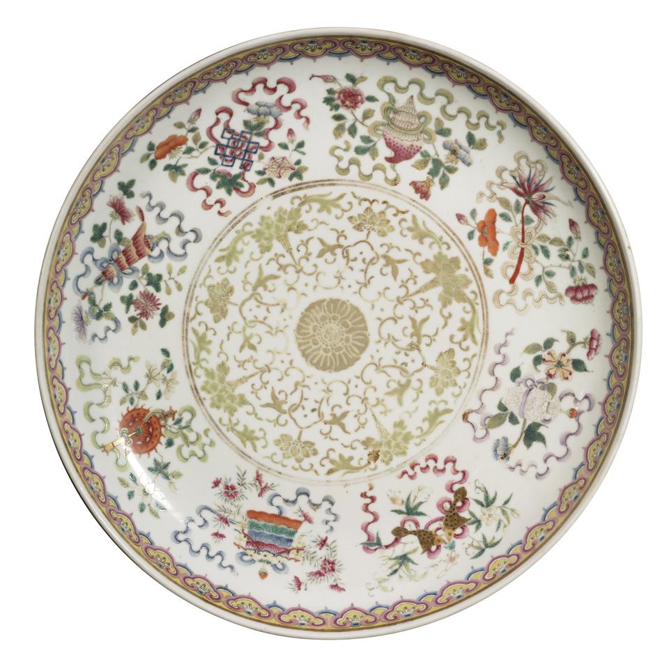 Large Famille Rose ‘Buddhist’ Plate, Guangxu Mark and Period (1875-1908)