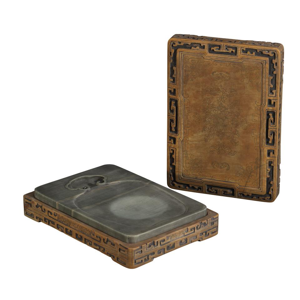 Sunghus Inkstone with Hardstone Box and Cover 