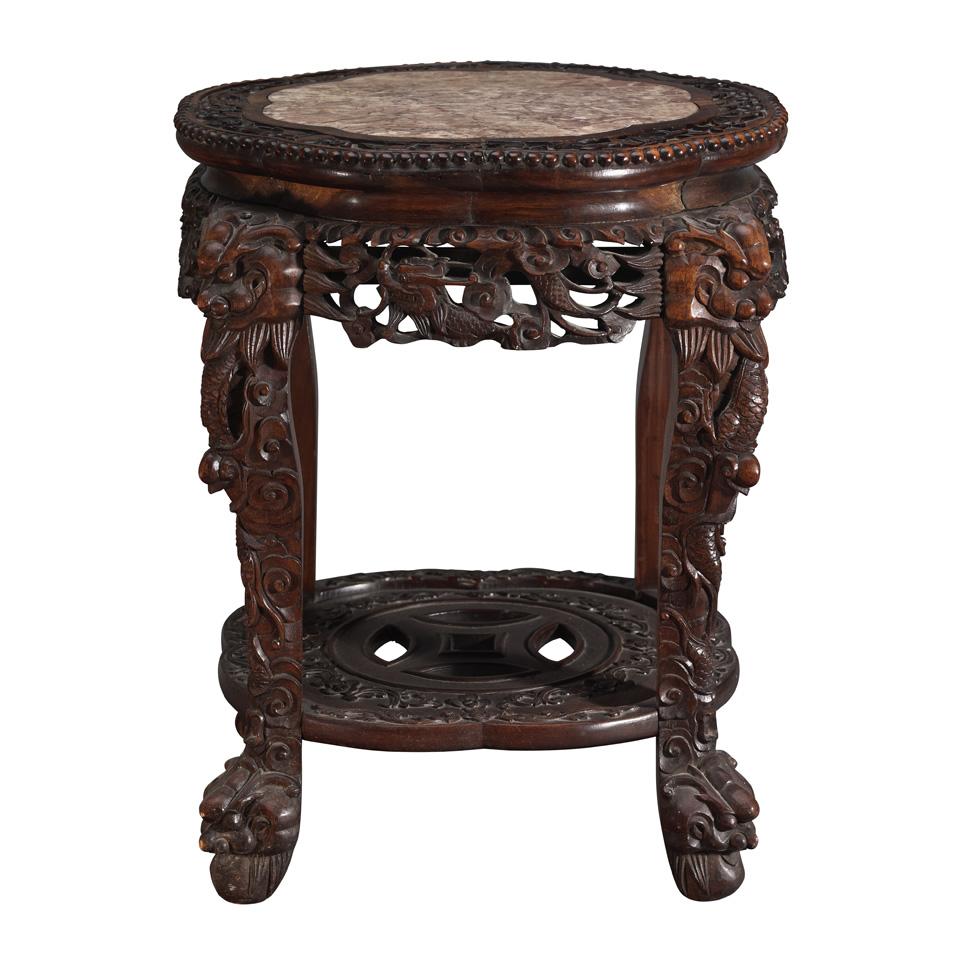 Export Hardwood and Marble Inlay Stool, 19th Century