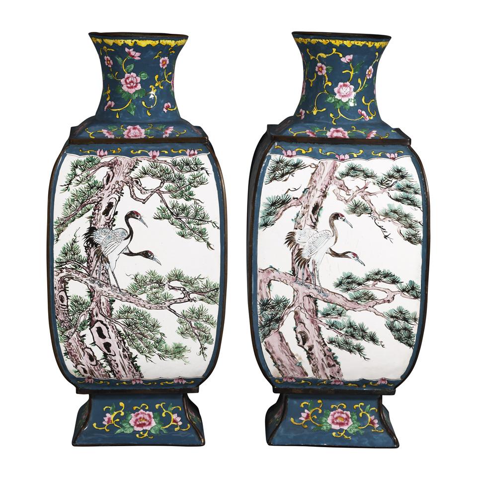 Pair of Canton Enamel Faceted Vases, First Half 20th Century