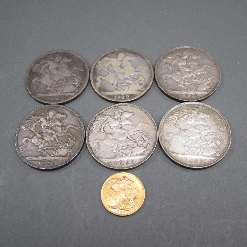 6 British Silver Guineas And A Gold Sovereign