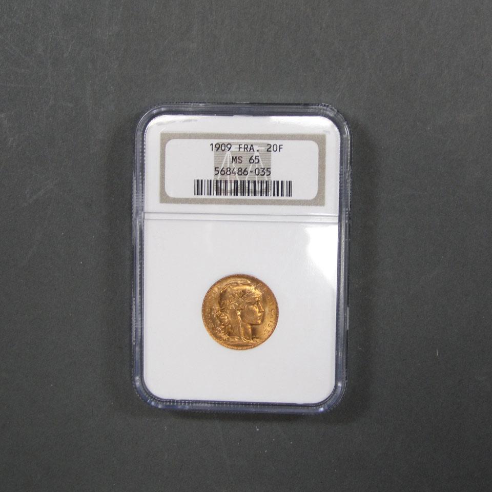 French 1909 20 Franc Gold Coin