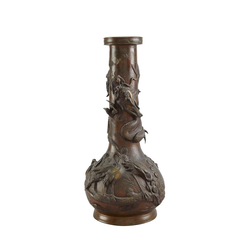 Bronze Dragon Bottle Vase, Late Meiji Period