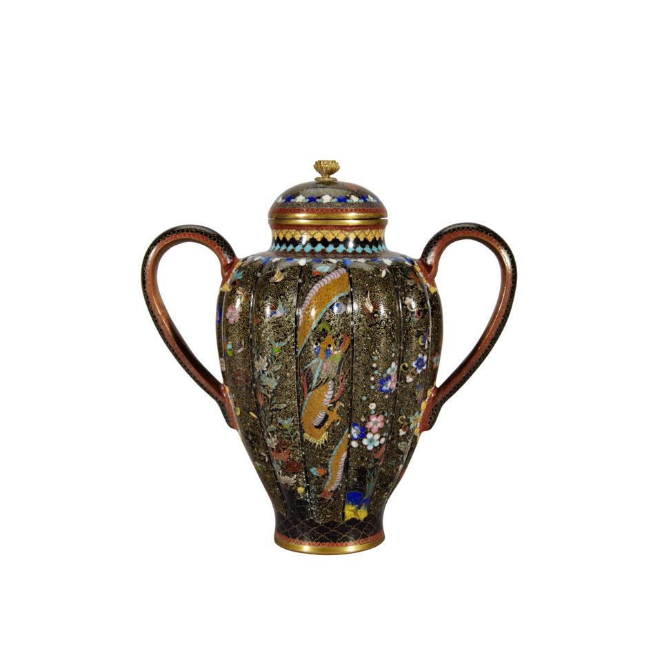 Cloisonné Enamel Two-Handled Vase and Cover, Circa 1900