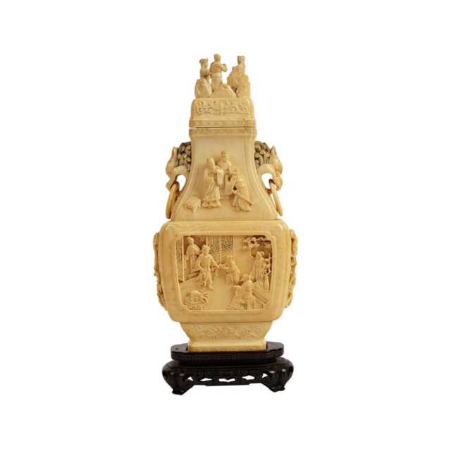 Ivory Carved Vase and Cover, Late Qing Dynasty