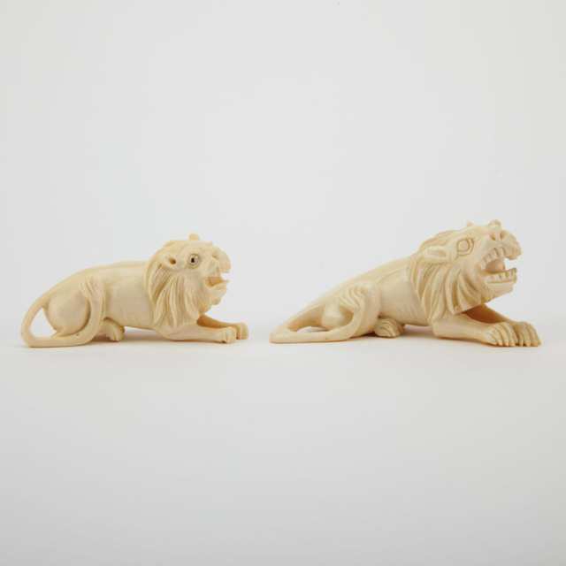 Group of Seven Chinese Ivory Carved Lions