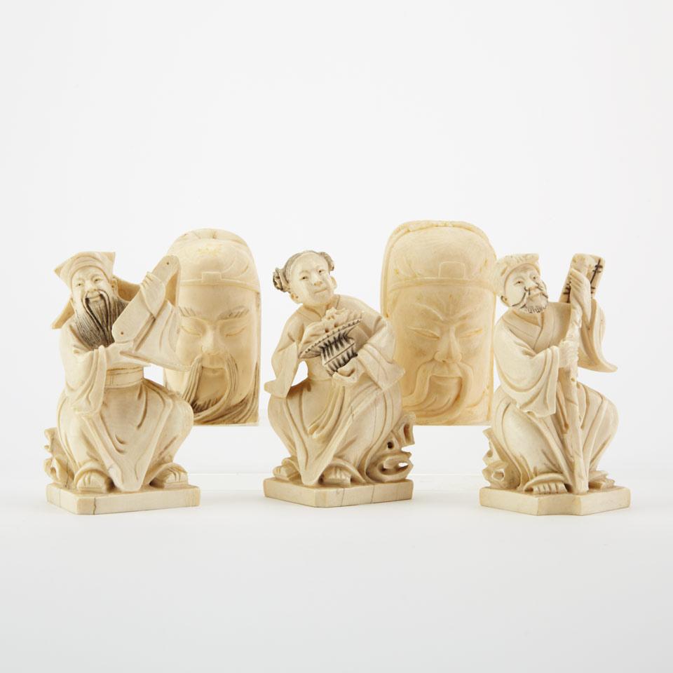 Set of Three Ivory Carved Immortals