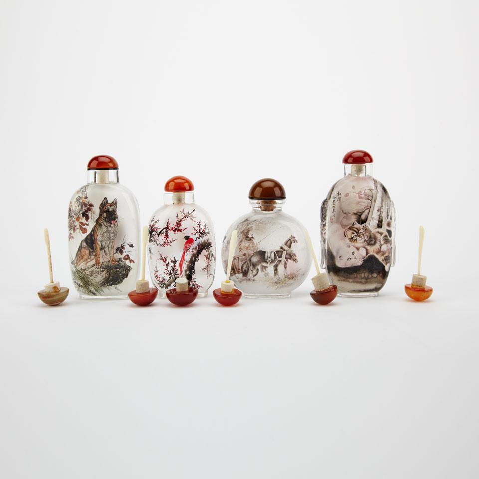 Four Interior Painted Glass Snuff Bottles