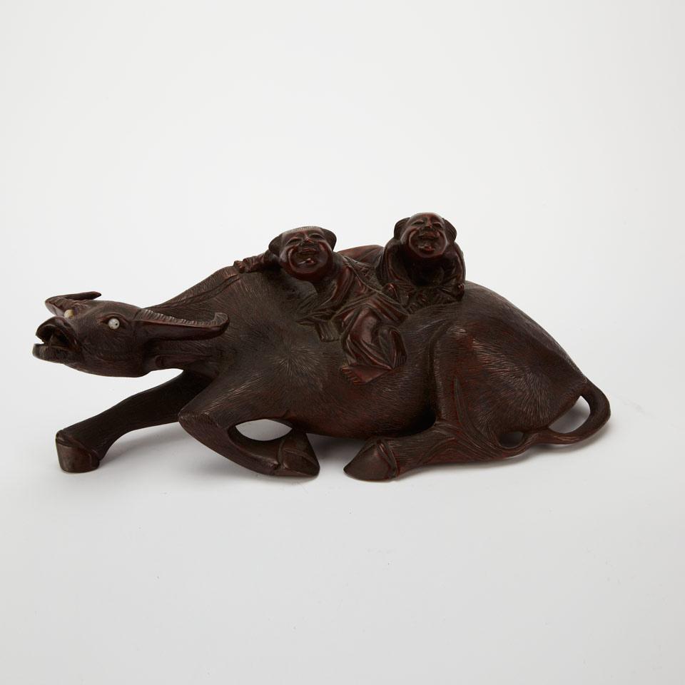 Rosewood Carved Water Buffalo Group