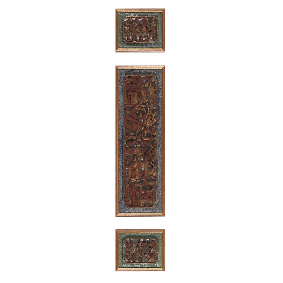 Pair of Gilt Lacquered Architectural Wood Panels, 19th Century