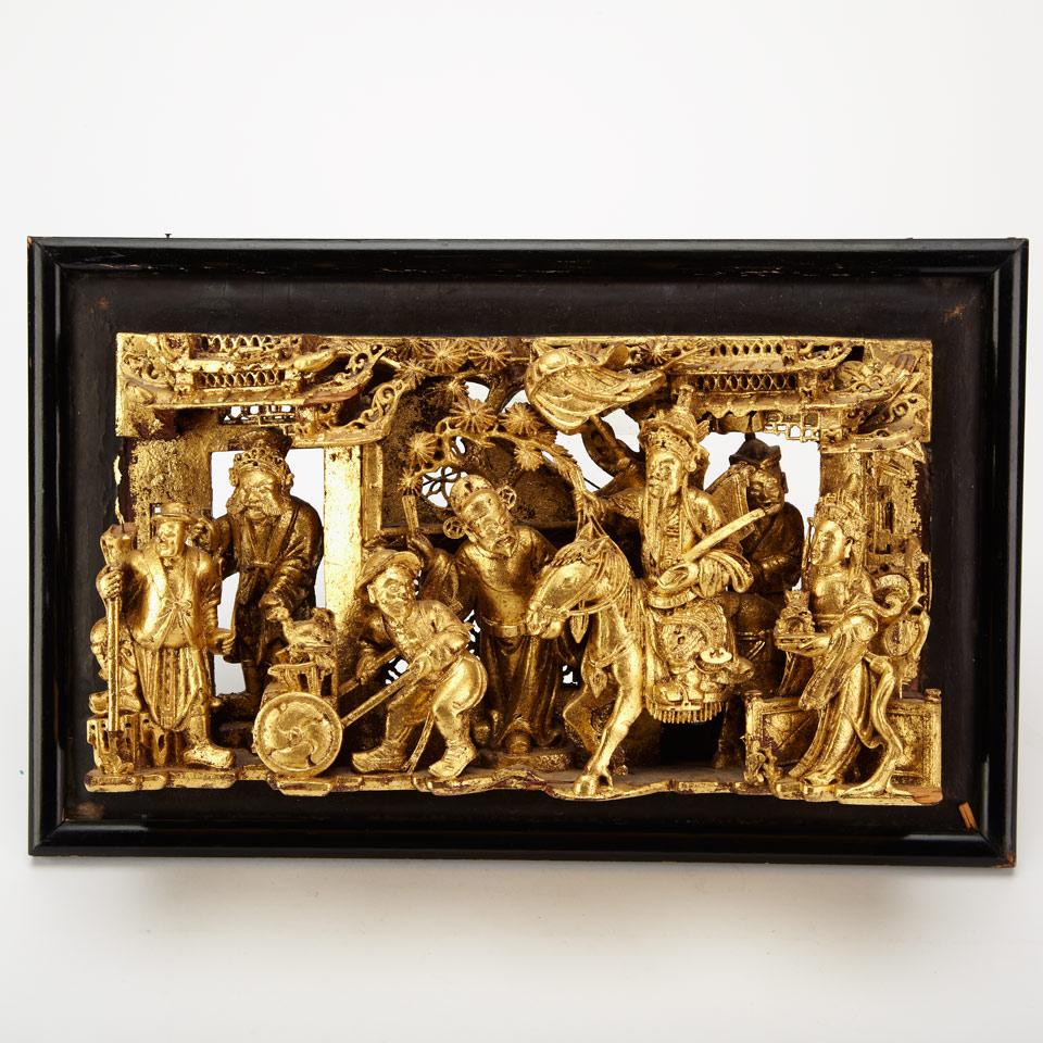 Well-Carved Gilt Painted Wood Panel, Early 20th Century