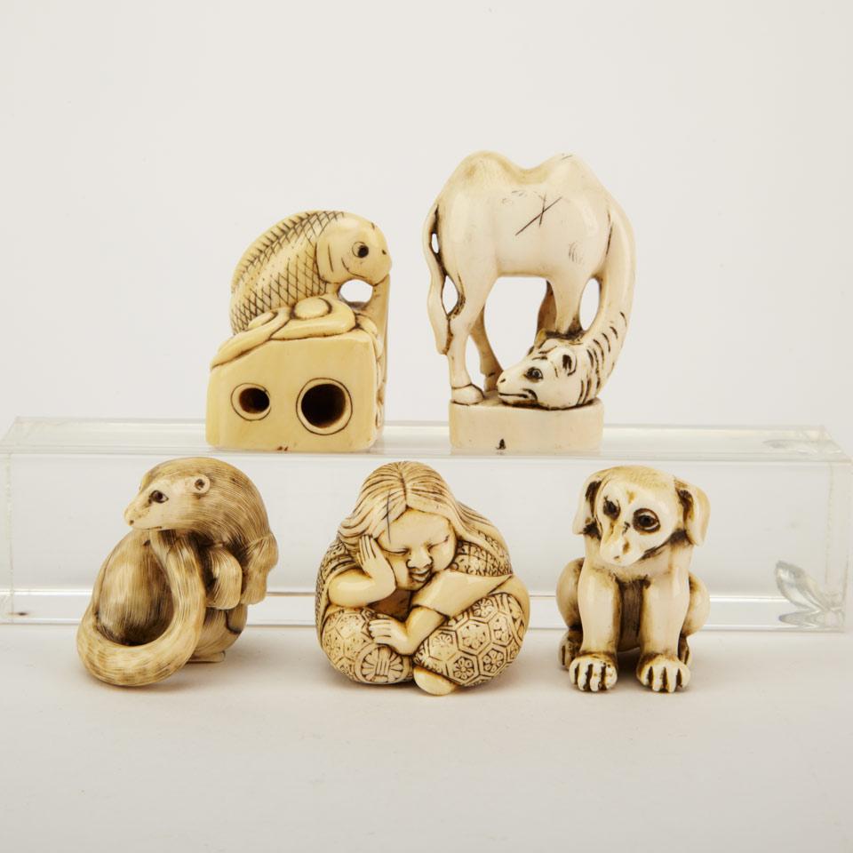 Group of Five Ivory Carved Netsukes