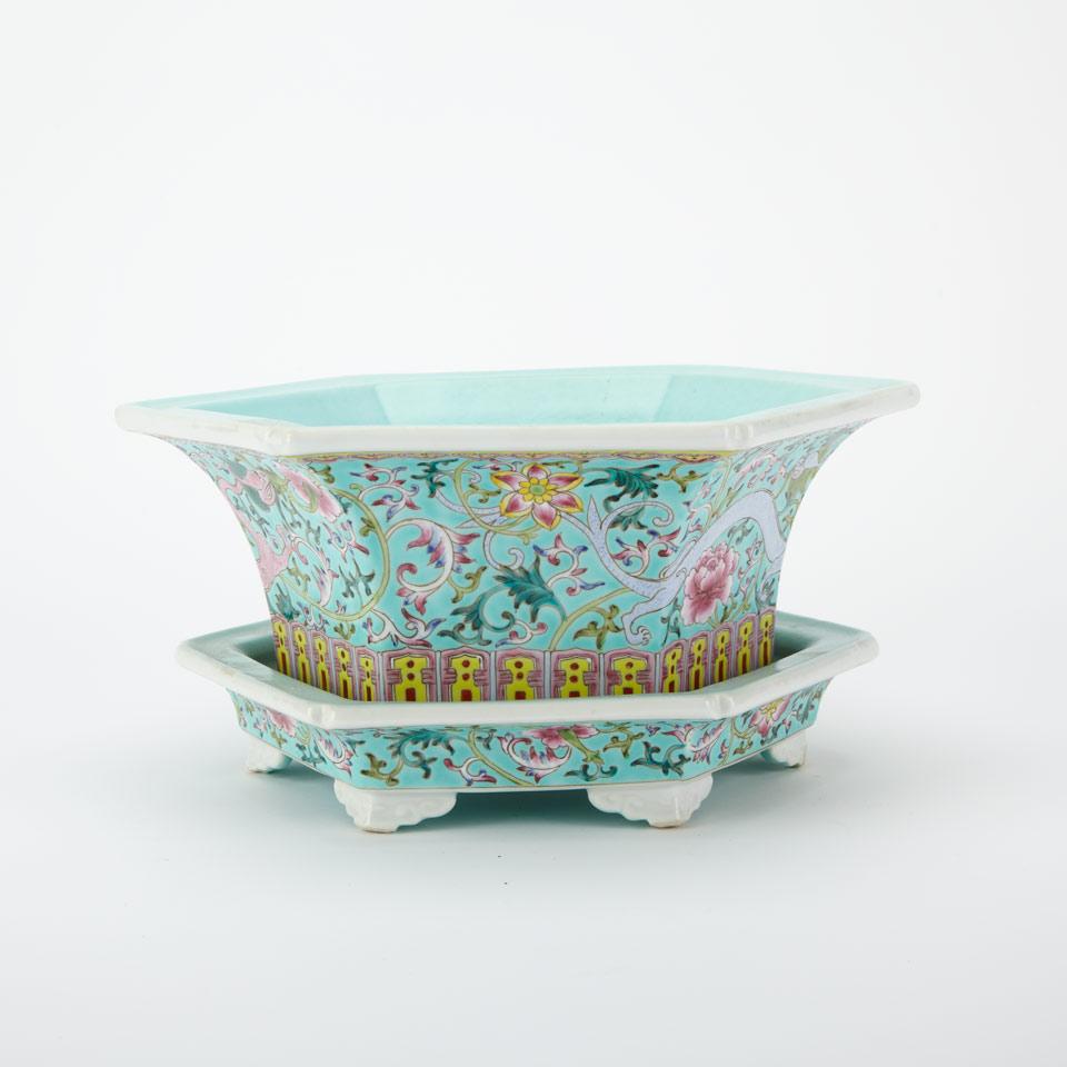 Famille Rose Planter and Plate