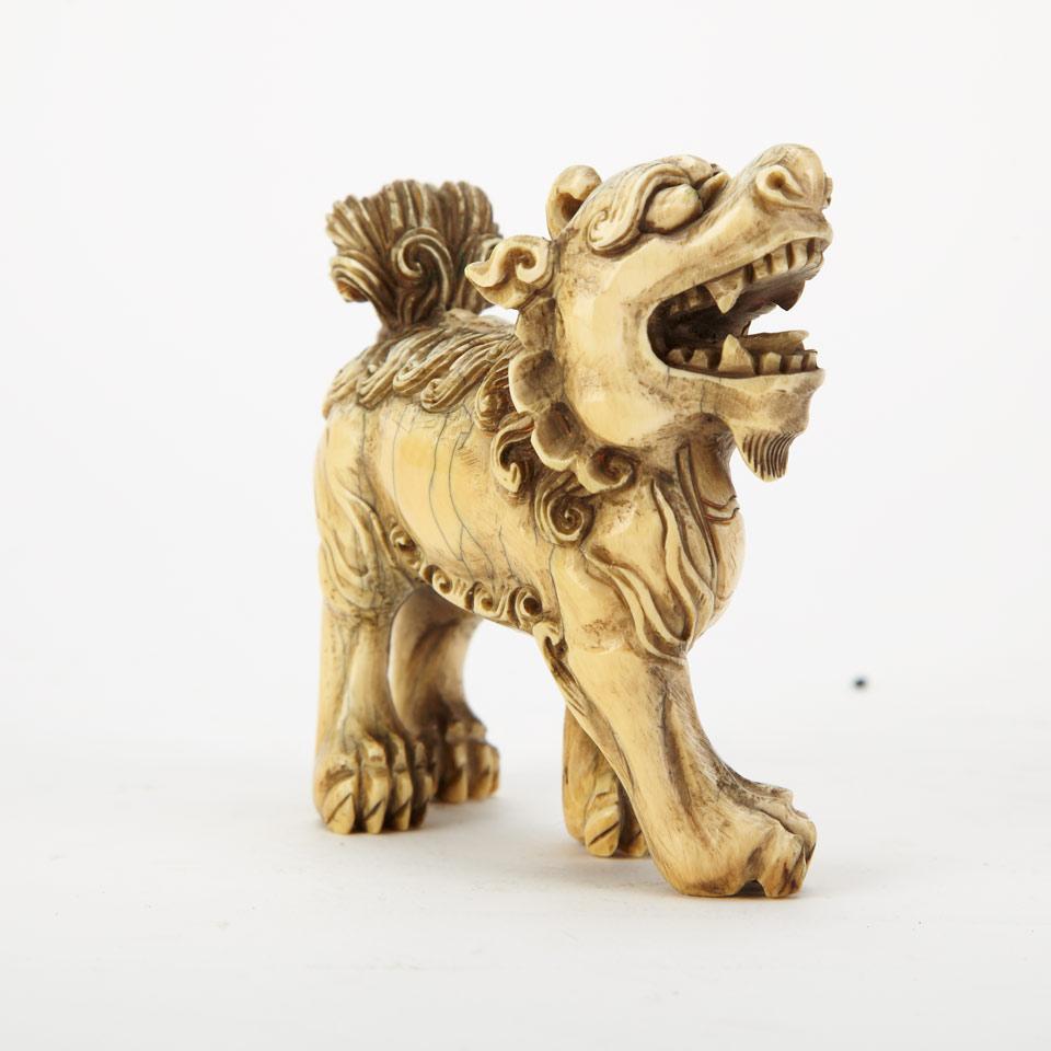 Ivory Carved Fu-Lion, Late Qing Dynasty