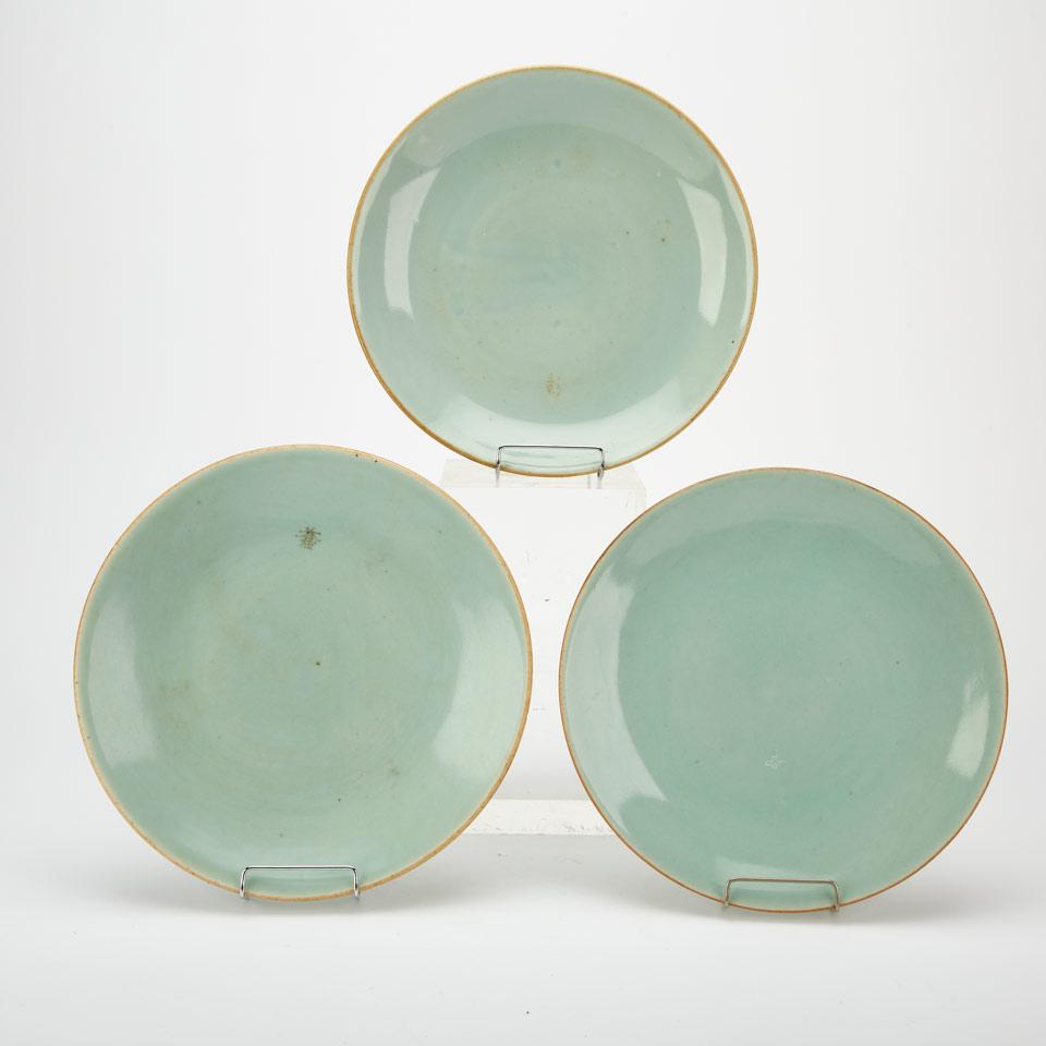 Three Green-Glazed Platters, Daoguang Mark and Period (1821-1850)
