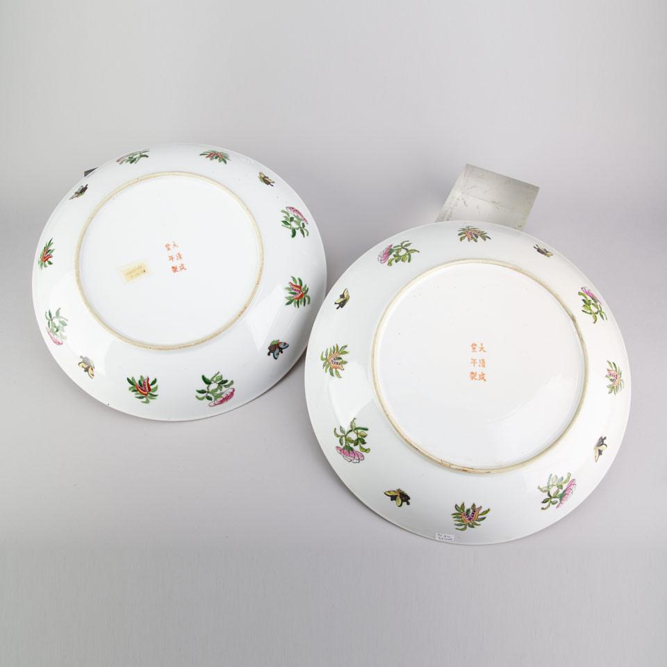 Pair of Export Canton Rose Chargers, Xianfeng Mark