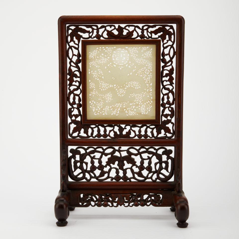 Carved Jade and Hardwood Table Screen