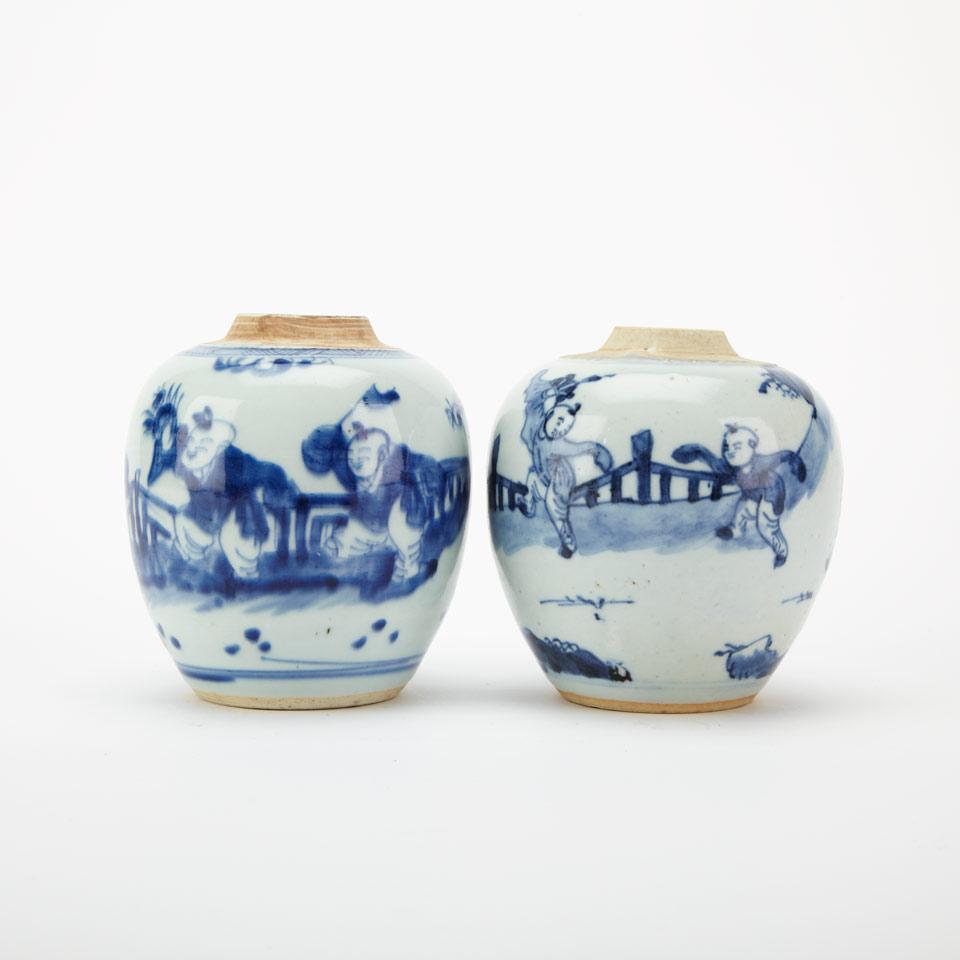 Two Blue and White ‘Boys’ Ginger Jars
