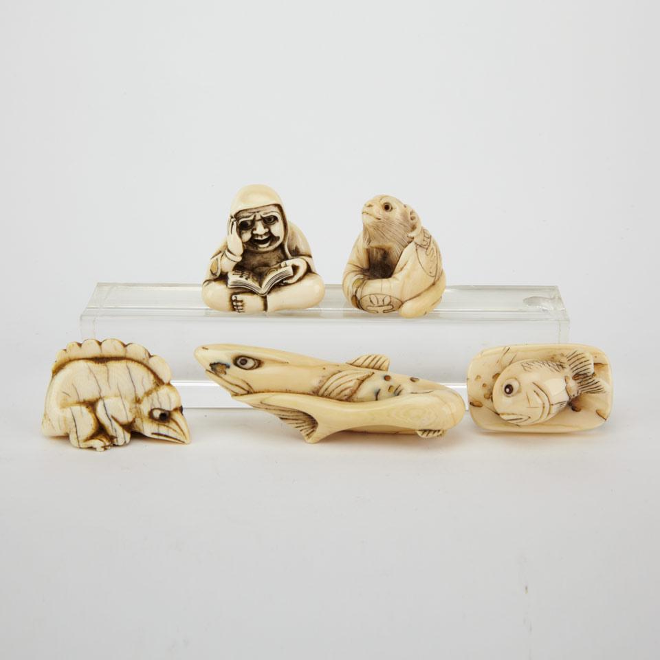 Group of Four Ivory Carved Animal Netsukes