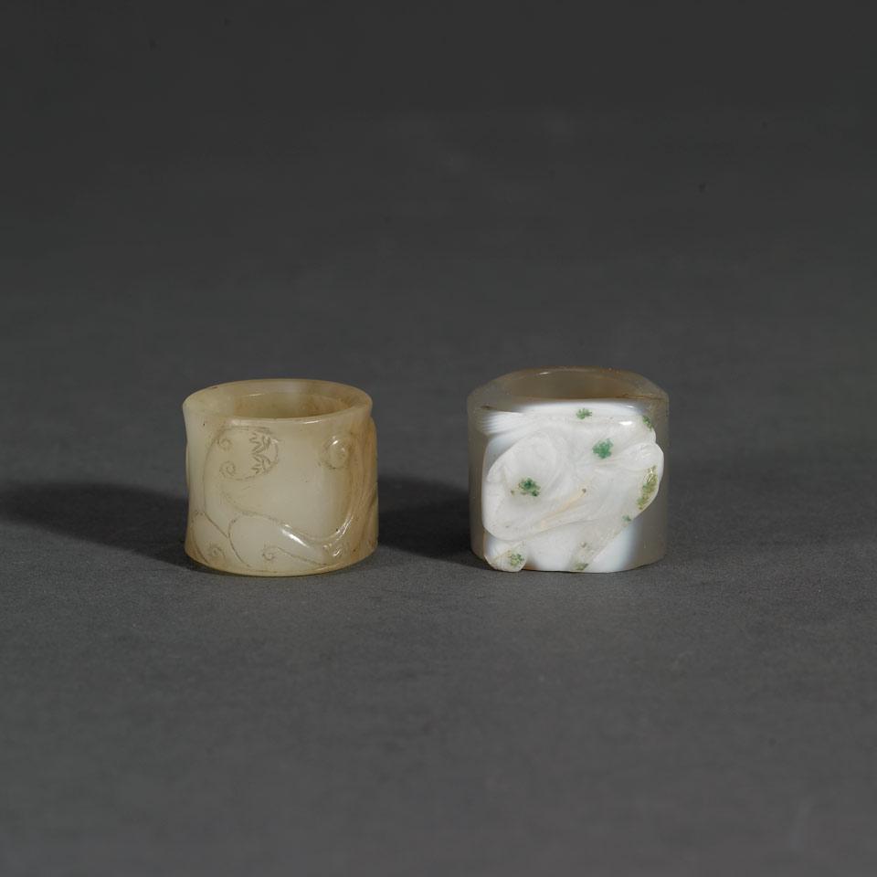 Two Hardstone Archer’s Ring, 19th/20th Century