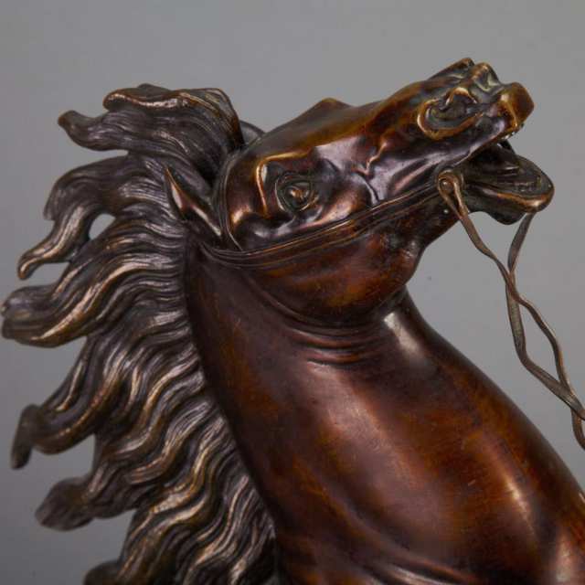Pair of Large Bronze Models of the Marley Horses, after Guillaume Coustou The Elder (French 1677-1746), 19th century