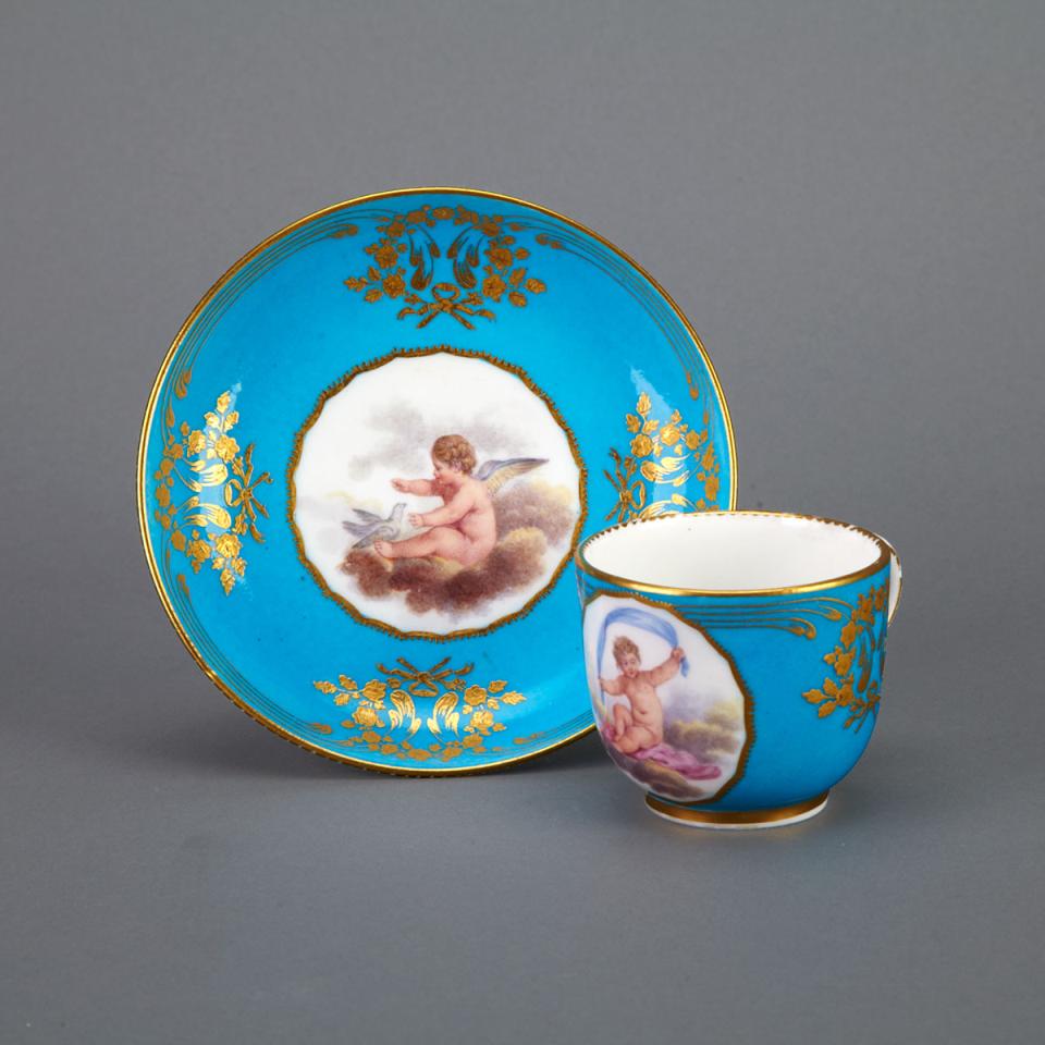 ‘Sèvres’ Bleu Celeste Ground Cup and Saucer, 19th century