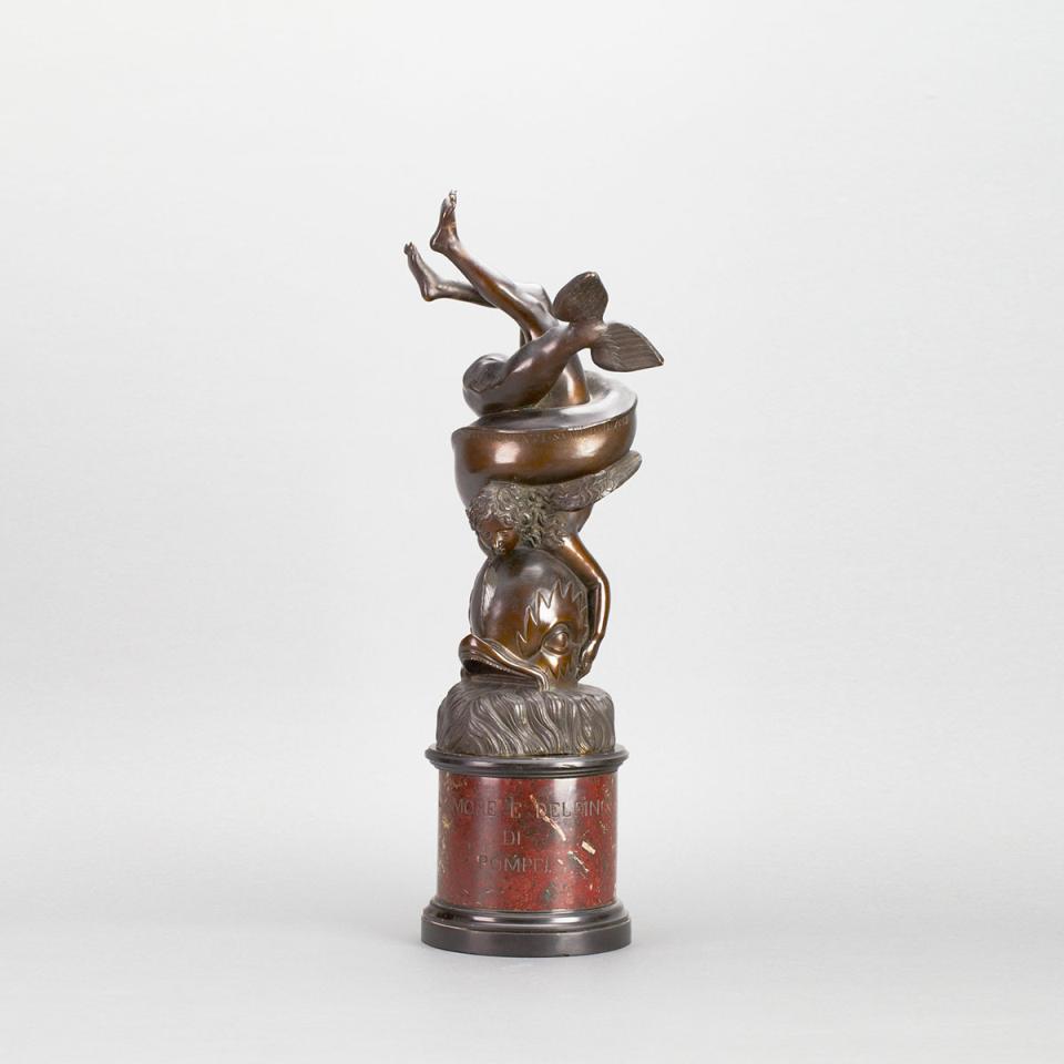 After the Antique Neapolitan Bronze Group of Love and the Dolphin by Michele d’Amodio, 1887