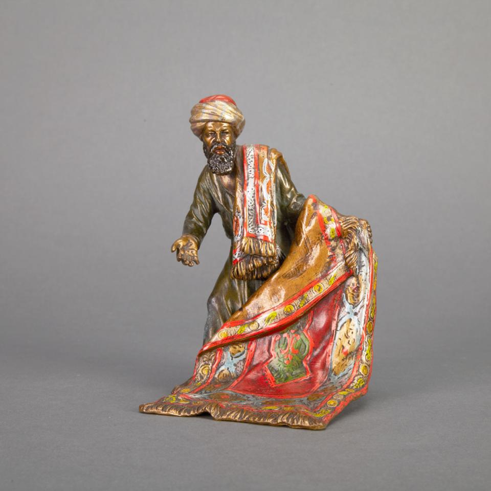 Austrian Cold Painted Bronze Figure of a Arabian Carpet Seller, early 20th century