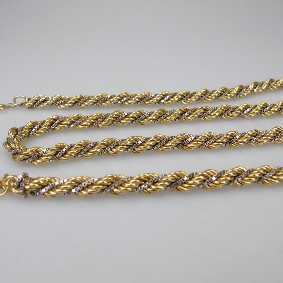 Italian 18k Yellow And White Gold Rope Bracelet And Necklace
