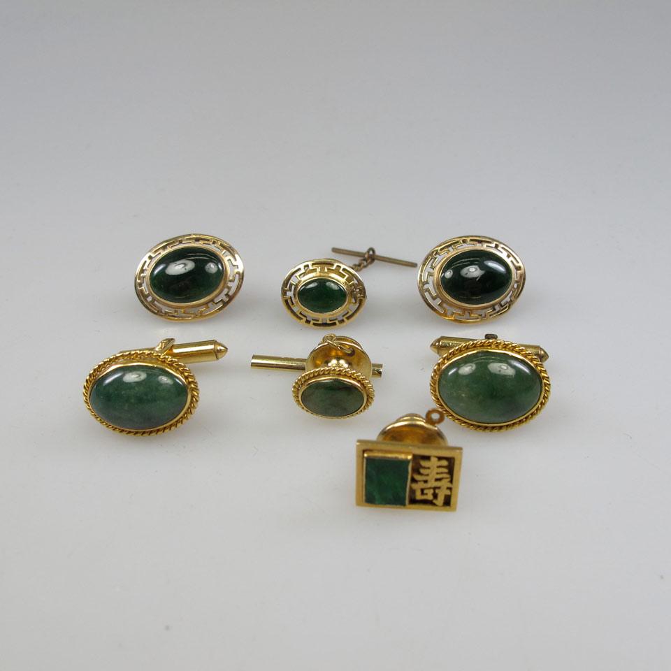 14k Yellow Gold Cufflinks, Earrings And 3 Tie Tacks