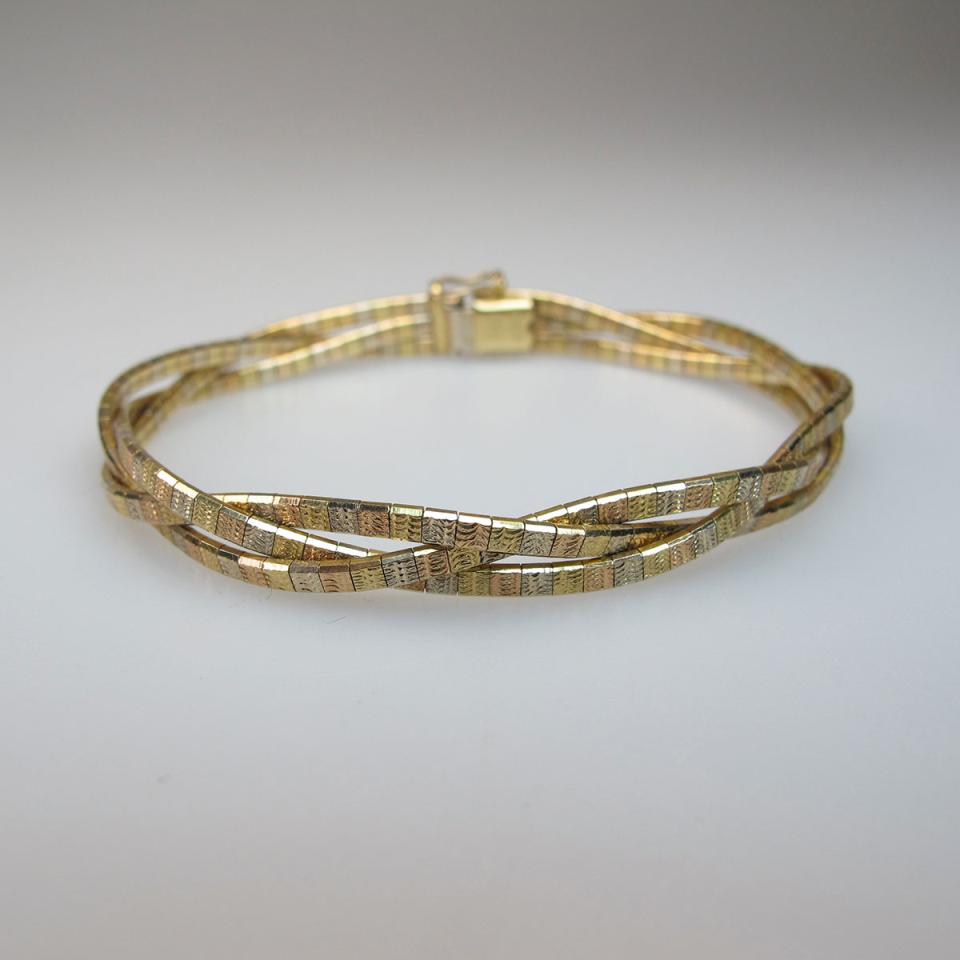 Italian 18k Three Colour Gold Braided Bracelet