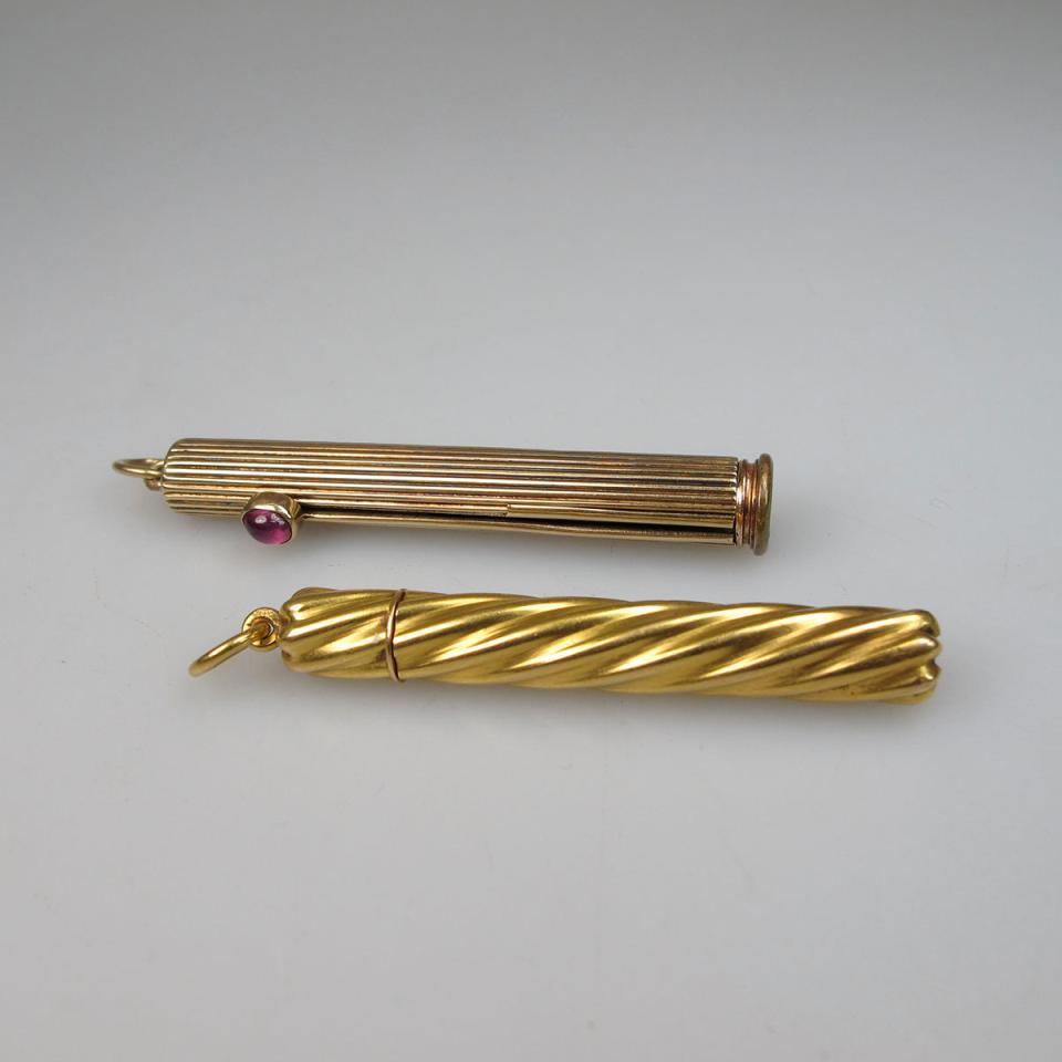 French 18k Yellow Gold Mechanical Pencil and another gold and gold-filled pencil