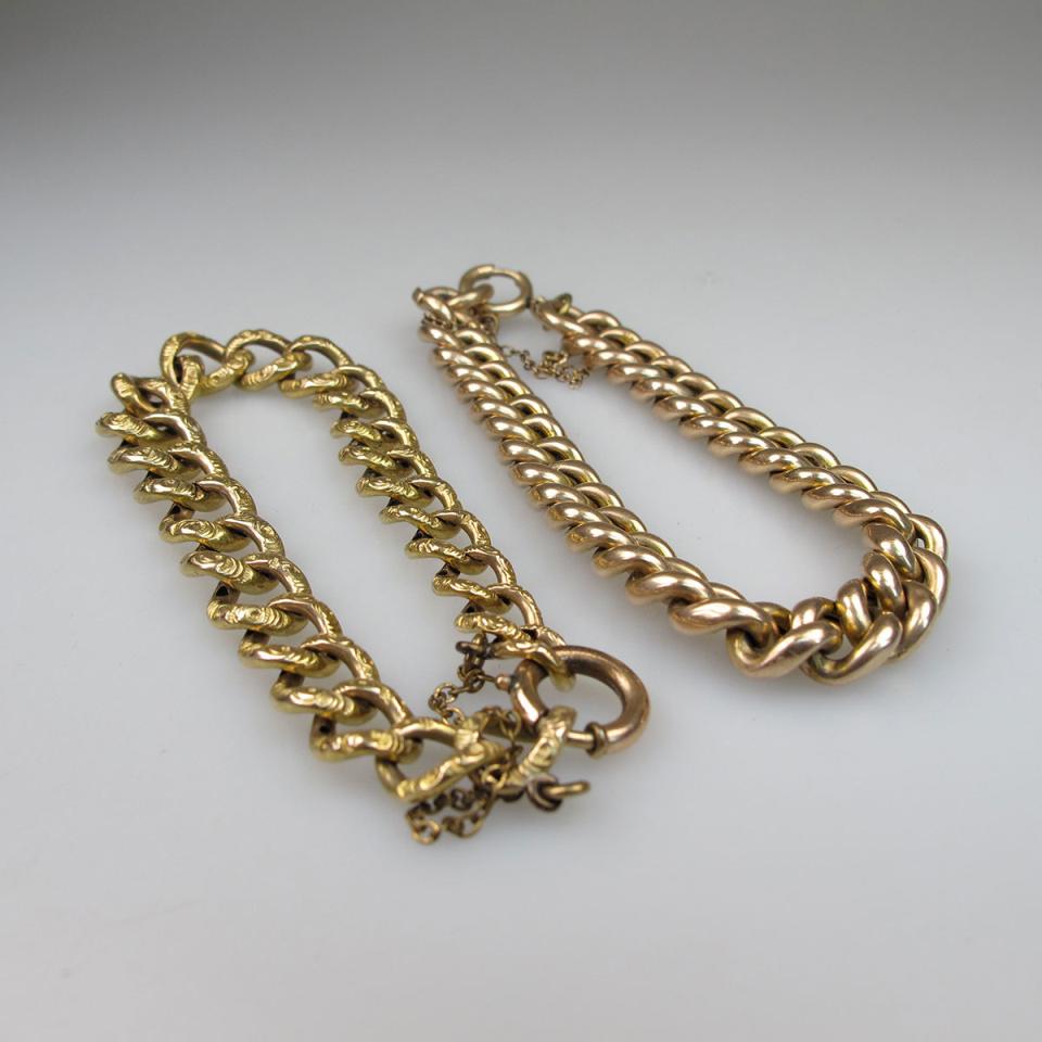 2 x 9k Rose And Yellow Gold Curb Link Bracelets